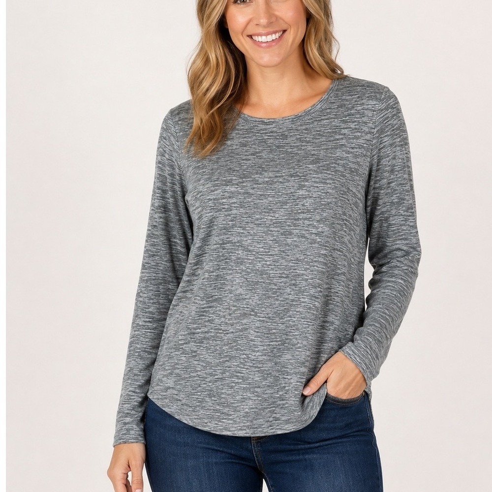 Tek Gear Top Women MT Gray Micro Fleece Winter Wear Layering Long Sleeve Cozy